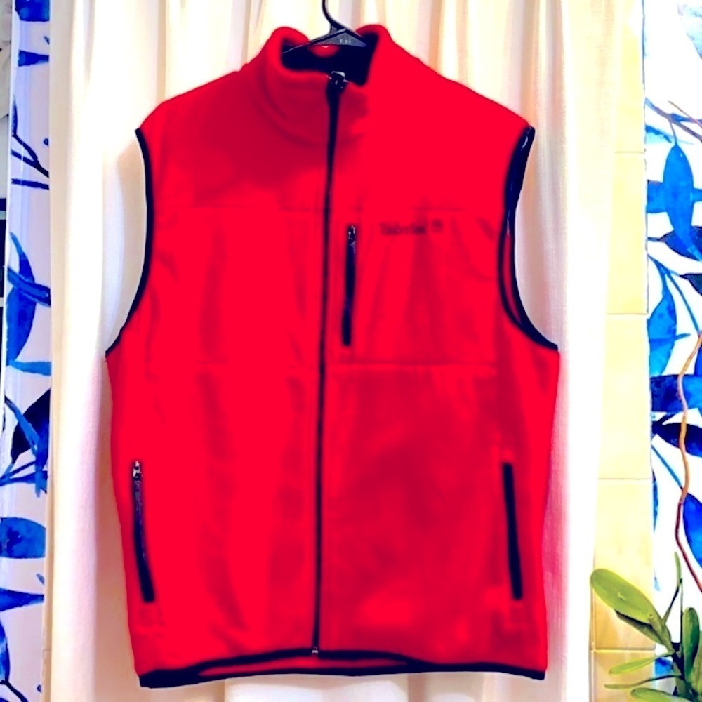 Men’s Timberland Red 100% Polyester Full Zip Fleece Vest Size Medium